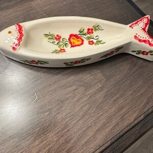 Floral Fish-Shaped Ceramic Dish